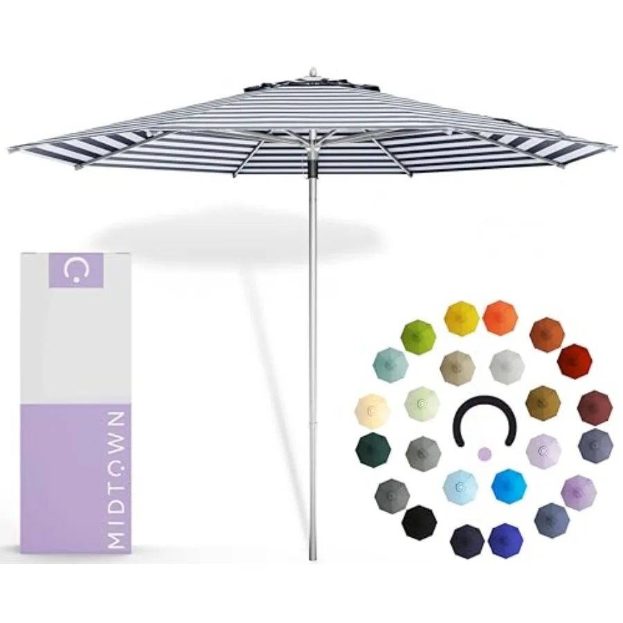 Push Pop patio umbrellas for deck, pool, cafes, hotels; fiberglass ribs, terylast polyester fabric; navy stripes canopy, silver
Push Pop patio umbrellas for deck, pool, cafes, hotels; fiberglass ribs, terylast polyester fabric; navy stripes canopy, silver