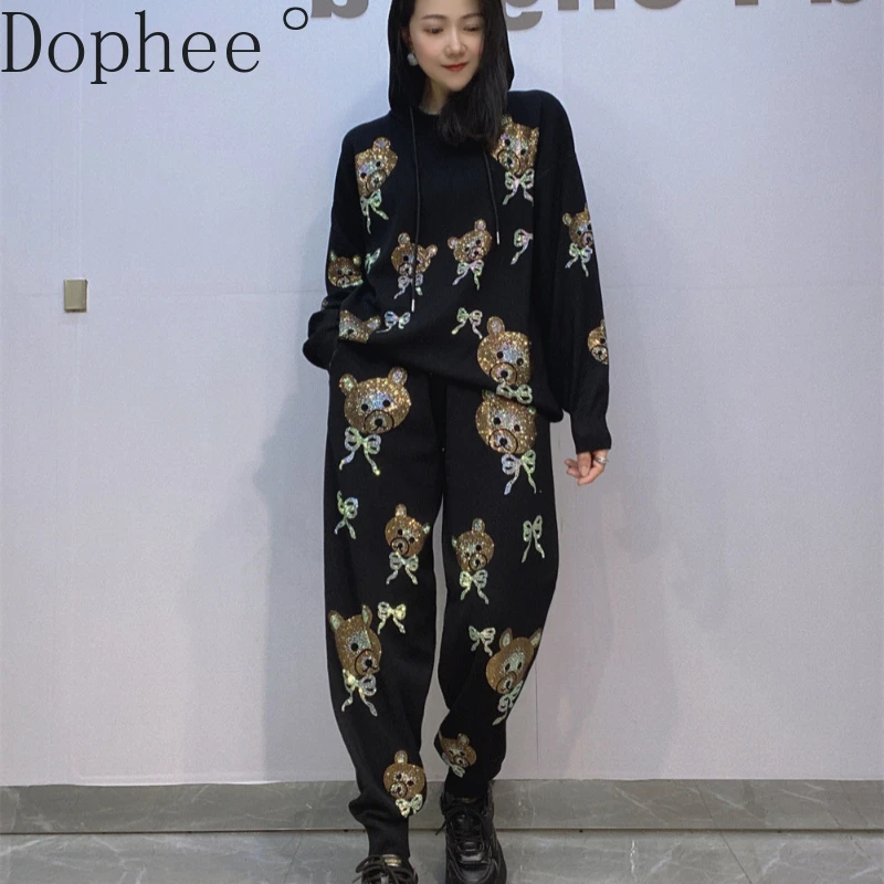 Fashion Women Knitted Sets New Spring Autumn Cute Bears Hot Drilling Hooded Sweater Top + Casual Sports Pants Long Sleeve Suits
Fashion Women Knitted Sets New Spring Autumn Cute Bears Hot Drilling Hooded Sweater Top + Casual Sports Pants Long Sleeve Suits