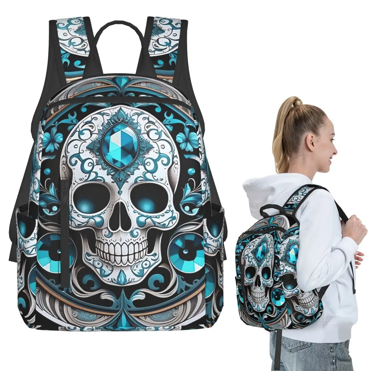 Rhinestone Studs Sugar Halloween Skull Backpack Student BookBag Kids School Bag Laptop Shoulder Bags Men Women
Rhinestone Studs Sugar Halloween Skull Backpack Student BookBag Kids School Bag Laptop Shoulder Bags Men Women