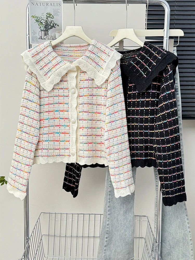 Sweet Women Knitted Sweater Spring Autumn Colorful Plaid Knit Cardigan Korean Style Single Breasted Female Knitwear Outerwear
Sweet Women Knitted Sweater Spring Autumn Colorful Plaid Knit Cardigan Korean Style Single Breasted Female Knitwear Outerwear