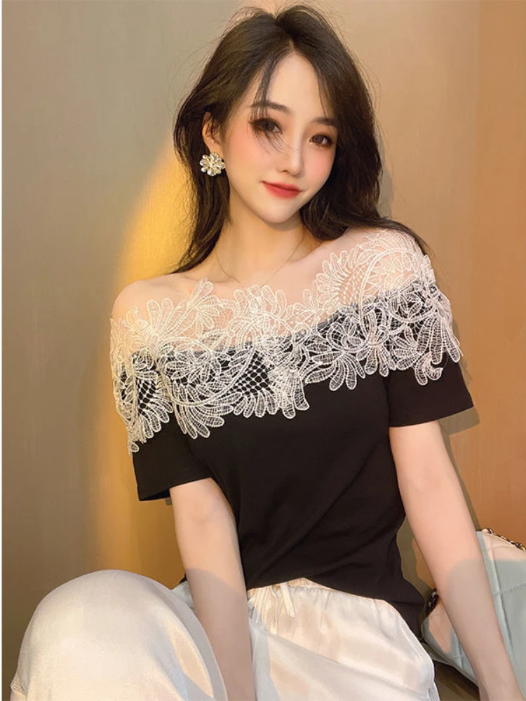 T Shirt for Women Black Lace Off Shoulder Tops Woman Cotton Short Sleeve Japanese Vintage Fashion Korean Popular Clothes Yk2 Emo
T Shirt for Women Black Lace Off Shoulder Tops Woman Cotton Short Sleeve Japanese Vintage Fashion Korean Popular Clothes Yk2 Emo