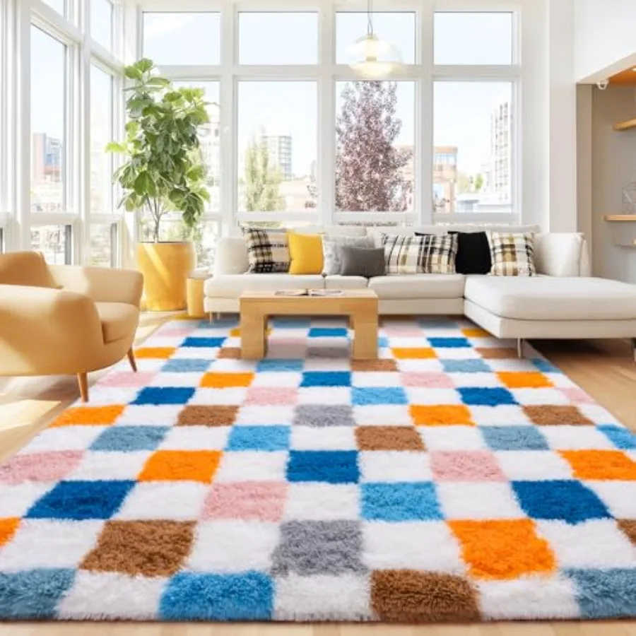 Checkered 8x10 area rugs for living room, ultra-soft fluffy shaggy rug in colorful palette, non-slip fuzzy plush carpet for bed
Checkered 8x10 area rugs for living room, ultra-soft fluffy shaggy rug in colorful palette, non-slip fuzzy plush carpet for bed