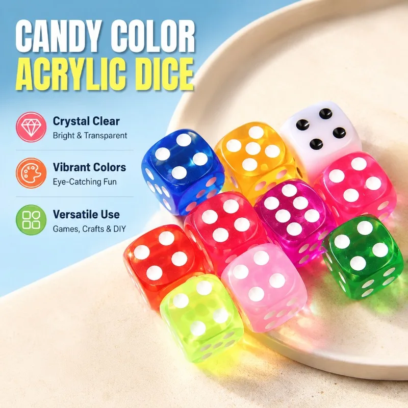 Rounded Corner Candy Color Acrylic Dice Crystal Cube Table Game Parts DIY Keychain Ornament Handcraft Accessory Transparent
Rounded Corner Candy Color Acrylic Dice Crystal Cube Table Game Parts DIY Keychain Ornament Handcraft Accessory Transparent