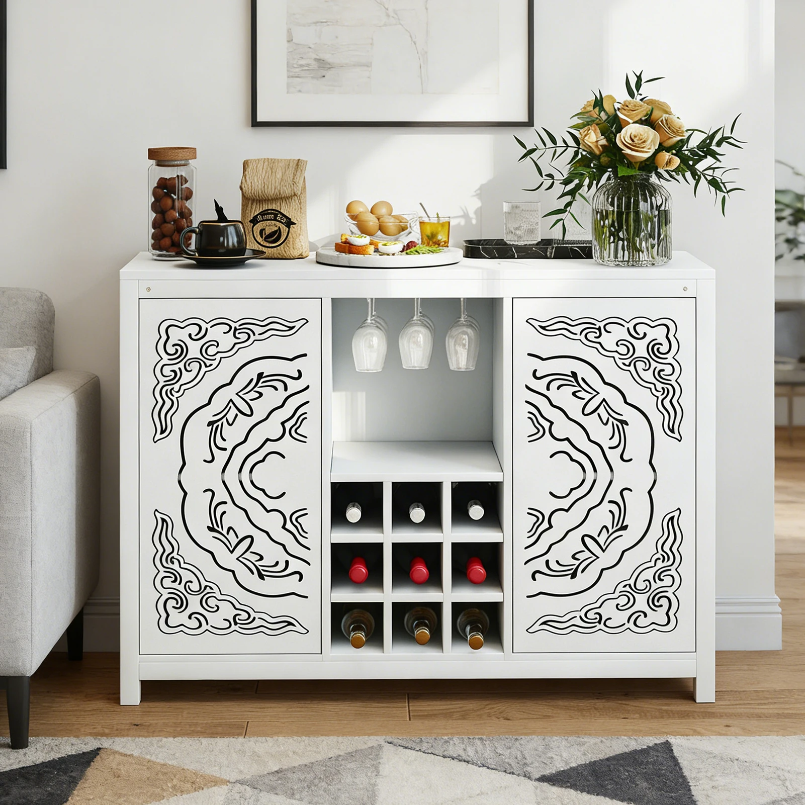 Wine Bar Cabinet with 2 Doors Buffet Storage Liquor Cabinet with Wine Rack and Glass Holder for Living Dining Room Kitchen
Wine Bar Cabinet with 2 Doors Buffet Storage Liquor Cabinet with Wine Rack and Glass Holder for Living Dining Room Kitchen