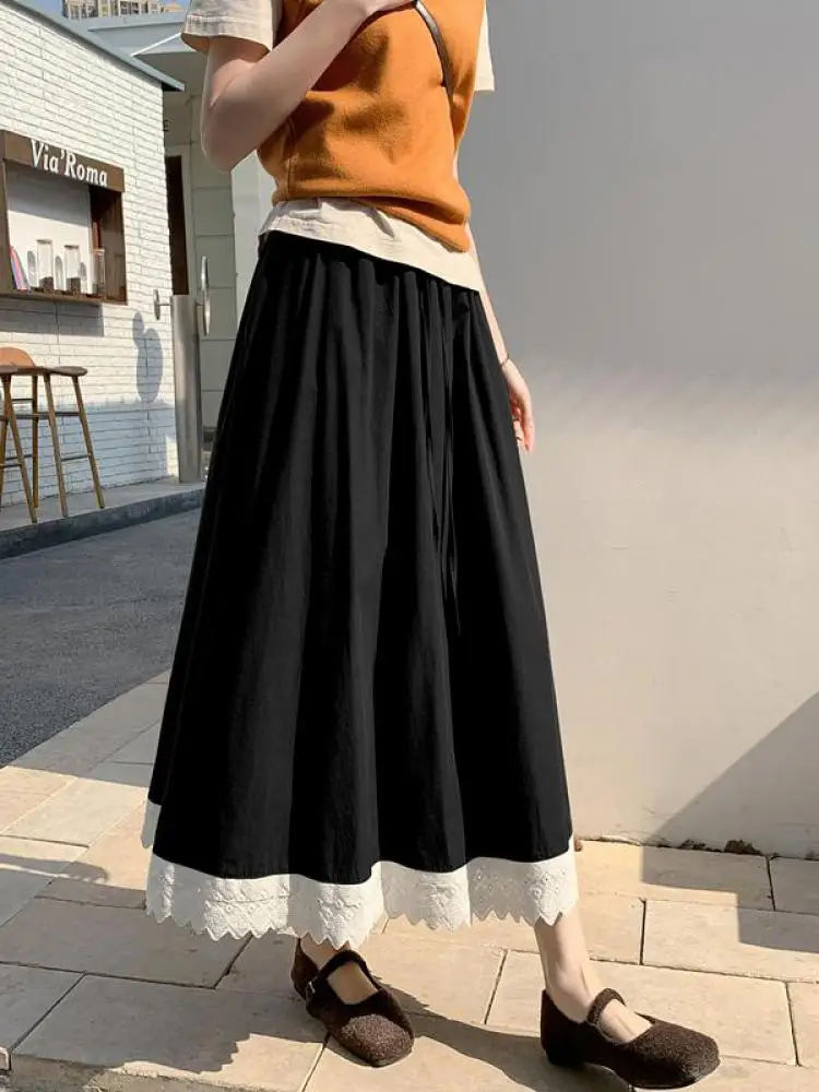 French Black White Patchwork Lace High Waist Vacation Pleated Long Skirt Spring Summe Women Retro Elegant Drawstring Party Skirt
French Black White Patchwork Lace High Waist Vacation Pleated Long Skirt Spring Summe Women Retro Elegant Drawstring Party Skirt