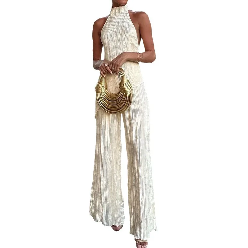 Fashion High Waist Pants Streetwear Trouser Sets Asymmetrical Halter Neck Pleated Wide Leg Pants Suit Women Satin Baggy Woman
Fashion High Waist Pants Streetwear Trouser Sets Asymmetrical Halter Neck Pleated Wide Leg Pants Suit Women Satin Baggy Woman