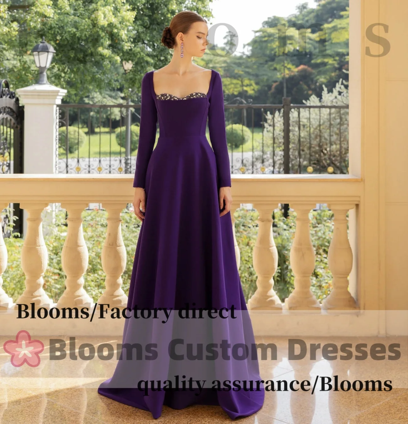 Blooms Customized Gorgeous Purple A-Line Crystal Prom Dresses Long Sleeves Floor-Length Party Gown Sweetheart Evening Dress
Blooms Customized Gorgeous Purple A-Line Crystal Prom Dresses Long Sleeves Floor-Length Party Gown Sweetheart Evening Dress