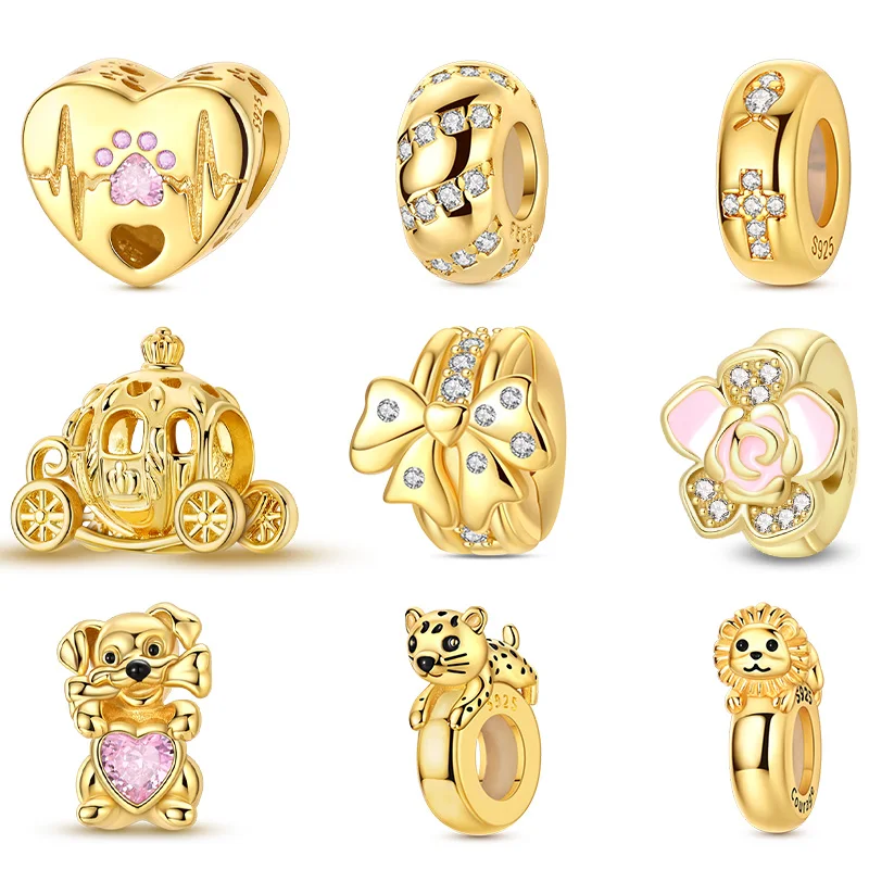 925 Sterling Silver Golden Pumpkin Cart Heart-Shaped Flower Puppy Charms Beads For Women Fit Original Bracelet DIY Jewelry Gifts
925 Sterling Silver Golden Pumpkin Cart Heart-Shaped Flower Puppy Charms Beads For Women Fit Original Bracelet DIY Jewelry Gifts