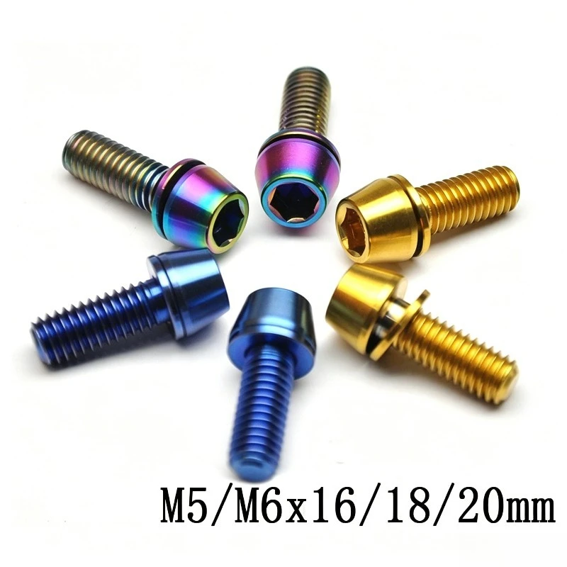 2PCS Bicycle Stem Taper Head Screw, M5 M6 DIN912 Hex Bolt with Gasket,Titanium Alloy Fastener for Road Mountain Bike Upgrade
2PCS Bicycle Stem Taper Head Screw, M5 M6 DIN912 Hex Bolt with Gasket,Titanium Alloy Fastener for Road Mountain Bike Upgrade