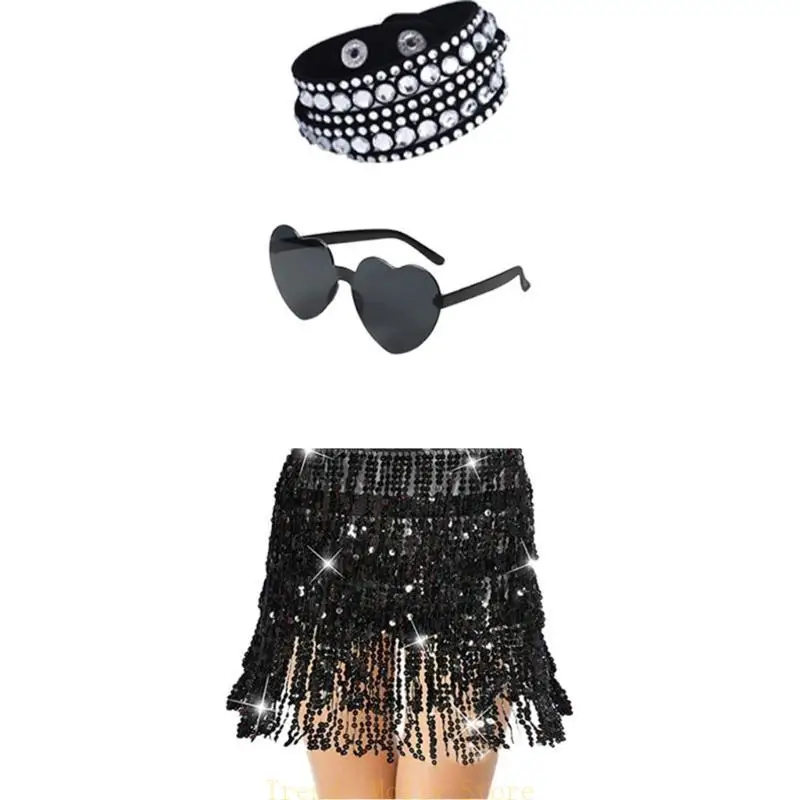 N5KB Sequins Skirt Belly Dance Hip Scarf Sequins Tassels Skirt Fringe Skirt Raves with Heart Sunglasses and Bracelet
N5KB Sequins Skirt Belly Dance Hip Scarf Sequins Tassels Skirt Fringe Skirt Raves with Heart Sunglasses and Bracelet
