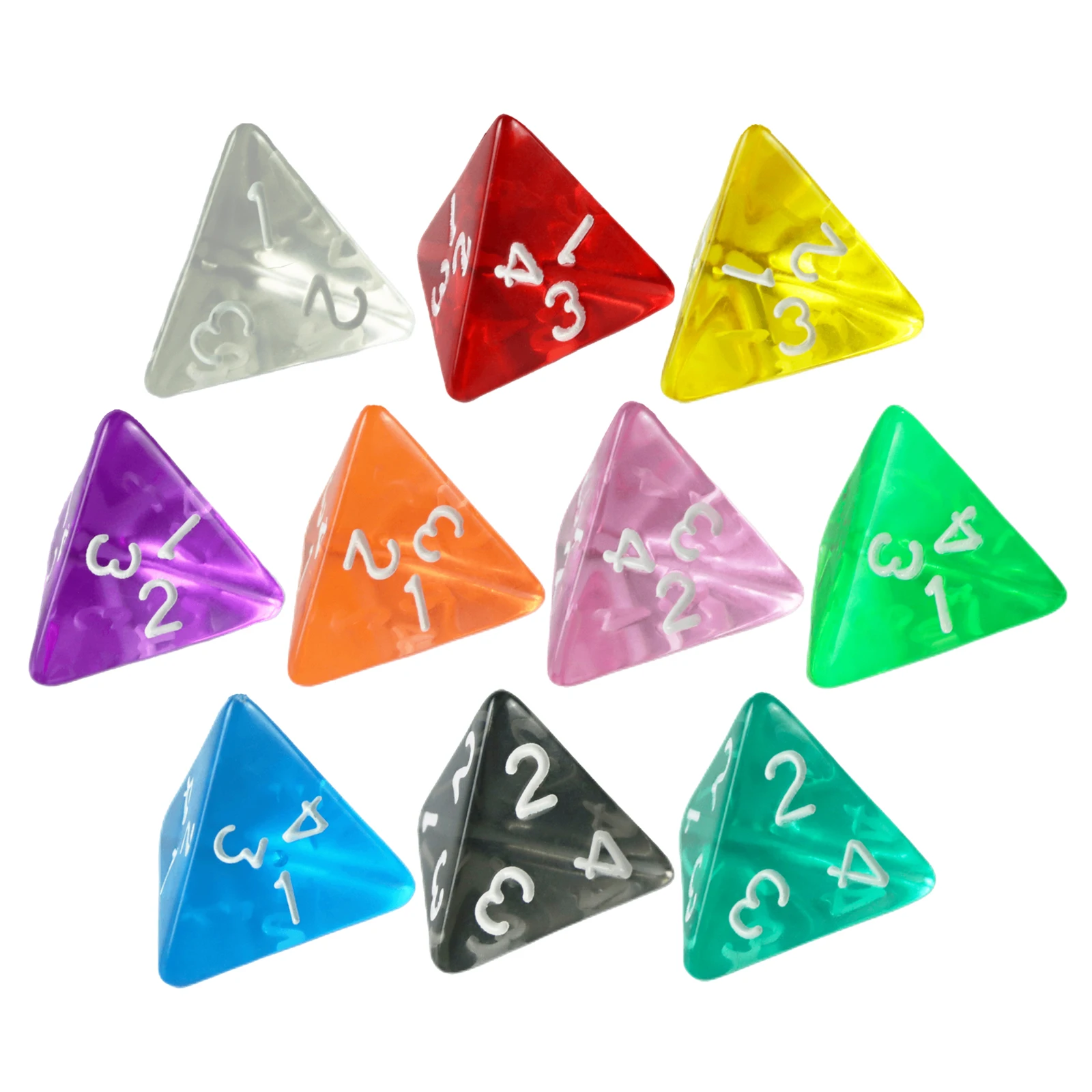 Taransparent D4 Dice 10pcs 4 Sided Game Dice for Tabletop Game Role Playing Game
Taransparent D4 Dice 10pcs 4 Sided Game Dice for Tabletop Game Role Playing Game