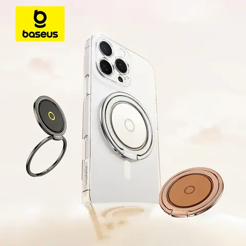 Uchwyt magnetyczny Baseus z pierścieniem na palec, kompatybilny z MagSafe, do bezprzewodowego ładowania iPhone 17 Air 16 Pro Max, obrót o 360 stopni °   Obrotowy stojak na komputer stacjonarny