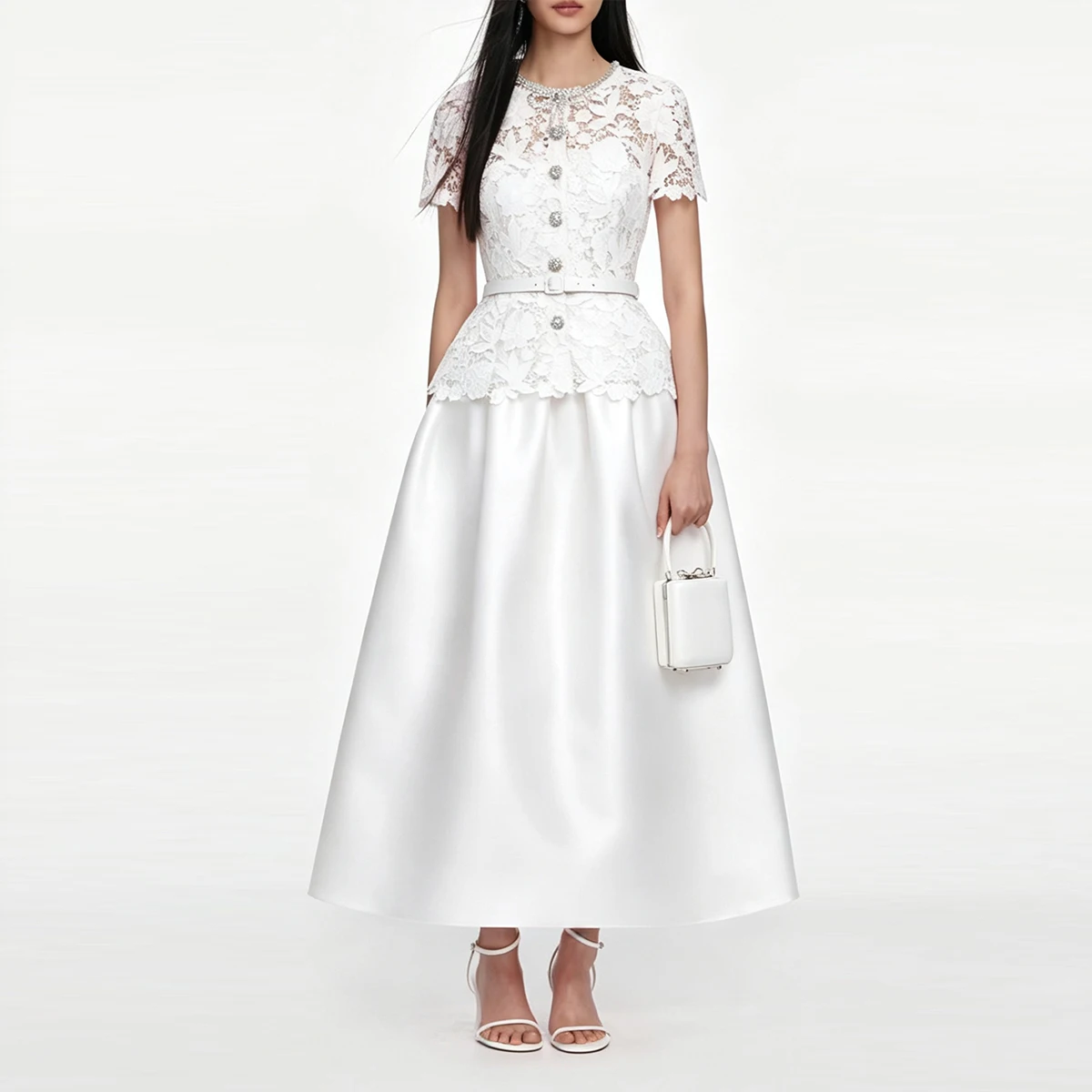 Elegant Summer Hollow Out Faux Two-Piece Dress Short Sleeve Women's Wedding Dresses Embroidery Lace Satin Long Dresses Party
Elegant Summer Hollow Out Faux Two-Piece Dress Short Sleeve Women's Wedding Dresses Embroidery Lace Satin Long Dresses Party