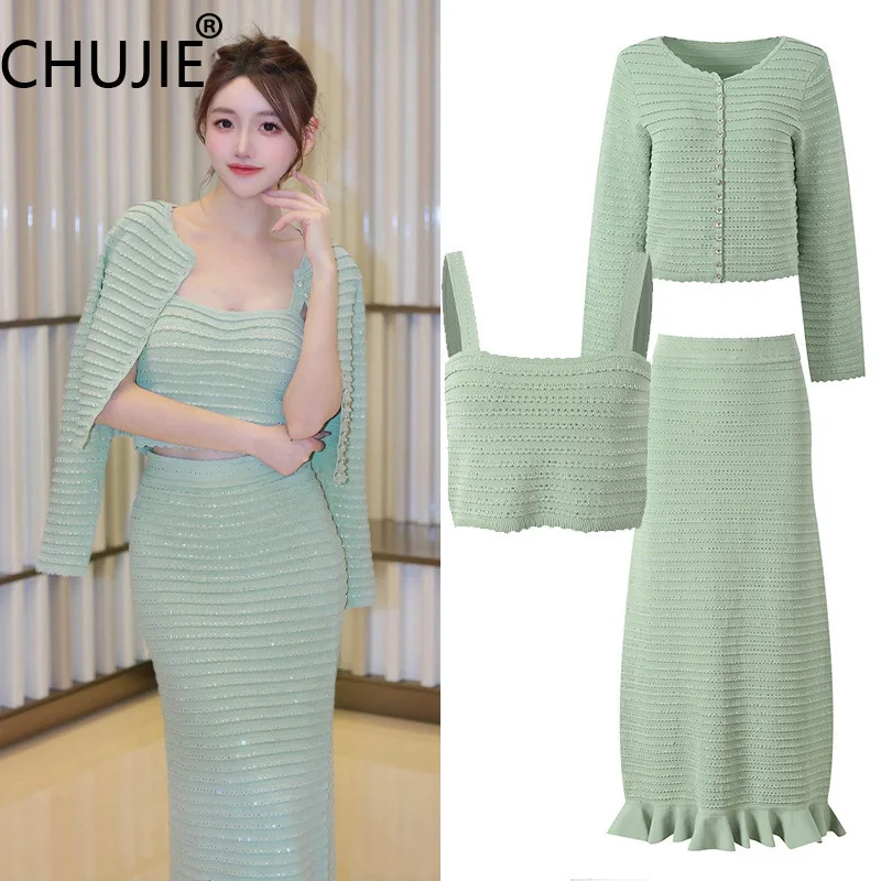 Women's French Lace 3-Piece Set 2025 - Diamond Trim Cardigan & Vest & Skirt, Elegant Round Neck Spring Outfit
Women's French Lace 3-Piece Set 2025 - Diamond Trim Cardigan & Vest & Skirt, Elegant Round Neck Spring Outfit