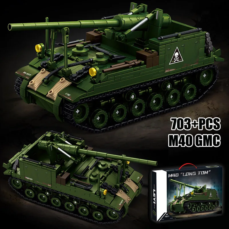 World War 2 Military 703pcs M40 Gun Motor Carriage Building Blocks Bricks Set MOC WW2 M40 GMC Model Toys For Children Boys Gifts
World War 2 Military 703pcs M40 Gun Motor Carriage Building Blocks Bricks Set MOC WW2 M40 GMC Model Toys For Children Boys Gifts