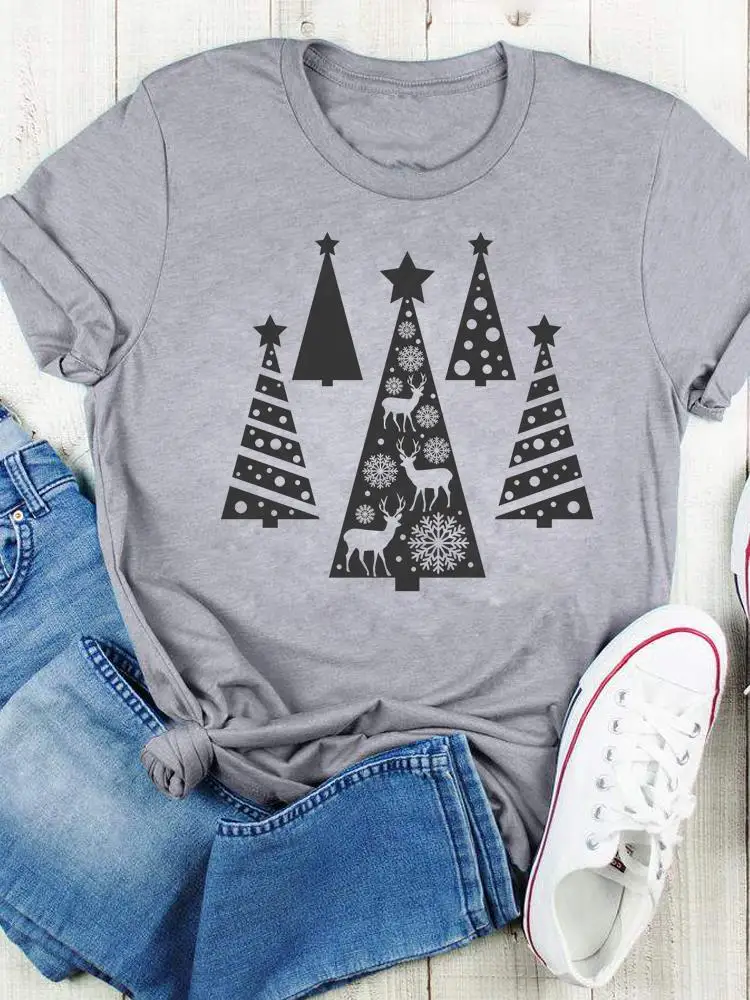 Printed Lady Short Sleeve T-Shirts Clothing Fashion Christmas Tree Happy Holiday Trend Women New Year Graphic T Top Tee
Printed Lady Short Sleeve T-Shirts Clothing Fashion Christmas Tree Happy Holiday Trend Women New Year Graphic T Top Tee