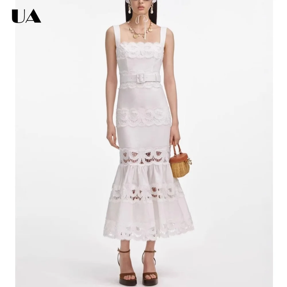 Summer New Lace Hollow Out Dresses for Women, Elegant Mermaid Square Neck Long Dress, Fashionable Solid Sleeveless Party Dress
Summer New Lace Hollow Out Dresses for Women, Elegant Mermaid Square Neck Long Dress, Fashionable Solid Sleeveless Party Dress