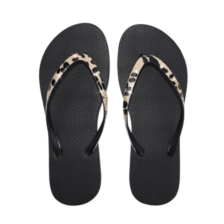 Women's Black Flip Flops with Leopard Print Black and Gold PVC Straps, Trendy Thong Sandals for Casual, Beach and Summer Outfit
Women's Black Flip Flops with Leopard Print Black and Gold PVC Straps, Trendy Thong Sandals for Casual, Beach and Summer Outfit