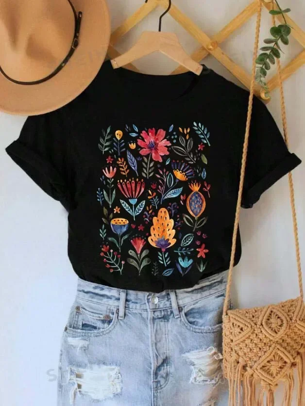 Plant Watercolor Style 90s Clothing Short Sleeved T-Shirt Women's Printed Top Fashion Pattern Women's O-Neck T-Shirt Clothing.
Plant Watercolor Style 90s Clothing Short Sleeved T-Shirt Women's Printed Top Fashion Pattern Women's O-Neck T-Shirt Clothing.
