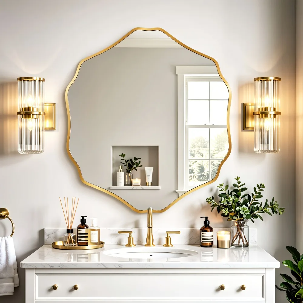 Scalloped Wall Mirror, Wavy Edge Bathroom Vanity Mirror with Metal Frame
Scalloped Wall Mirror, Wavy Edge Bathroom Vanity Mirror with Metal Frame