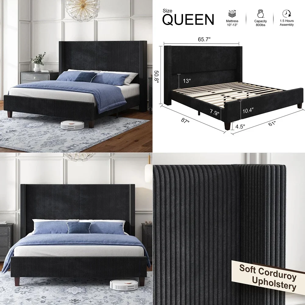 Queen Size Bed Frame with 50.8 Tall Wingback Headboard, Modern Corduroy Upholstered Platform Bed Frame with Solid Wood Slats am
Queen Size Bed Frame with 50.8 Tall Wingback Headboard, Modern Corduroy Upholstered Platform Bed Frame with Solid Wood Slats am