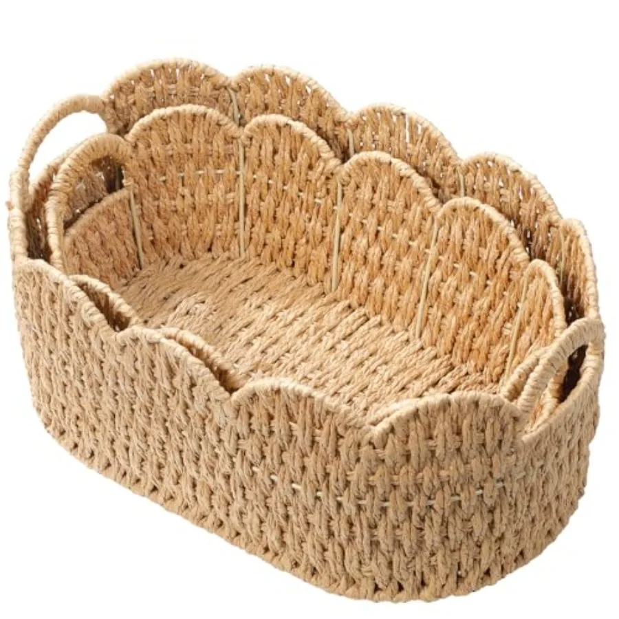 Paper Rope Scalloped Basket Set of 2, Woven Storage Baskets for Shelves, Laundry, Towels, Clothes, Books, Toys, Cute Decor Bask
Paper Rope Scalloped Basket Set of 2, Woven Storage Baskets for Shelves, Laundry, Towels, Clothes, Books, Toys, Cute Decor Bask