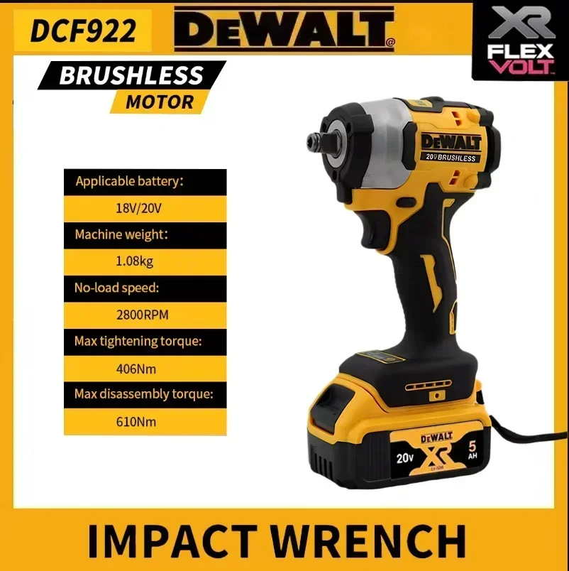 Dewalt DCF922 cordless impact wrench, with ultra long battery life and high torque of 205Nm (reverse) 1/2 "2500 PRM,
Dewalt DCF922 cordless impact wrench, with ultra long battery life and high torque of 205Nm (reverse) 1/2 "2500 PRM,