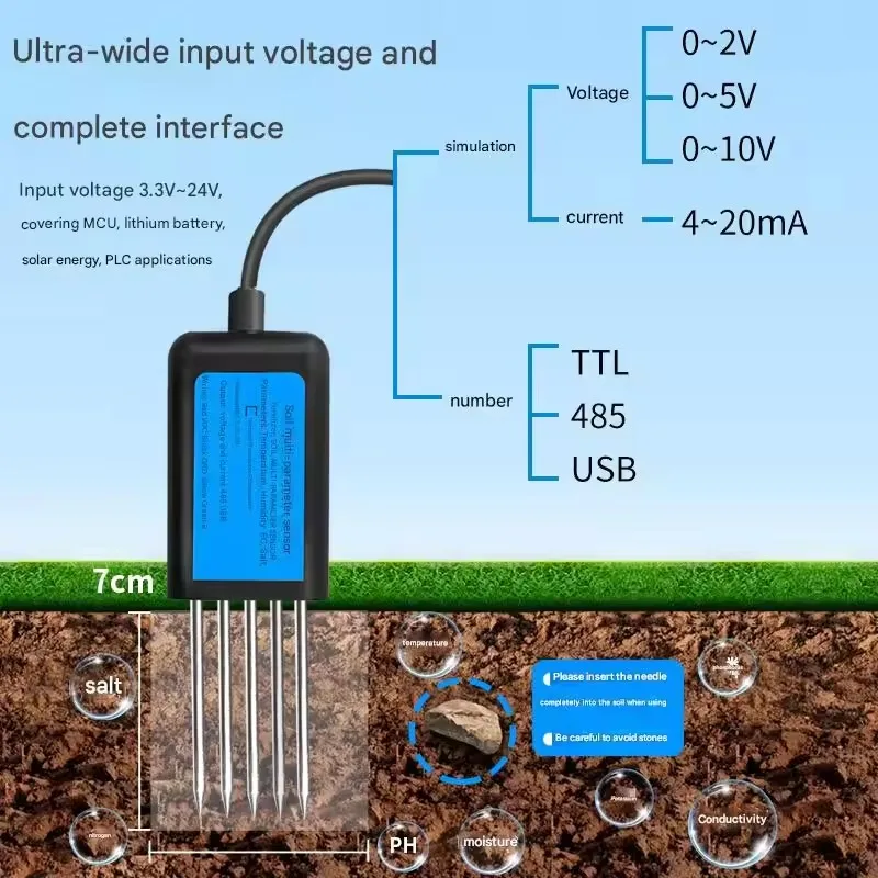 Agricola Soil Moisture Sensor with Modbus Temperature Humidity pH EC NPK Conductivity for Agriculture
Agricola Soil Moisture Sensor with Modbus Temperature Humidity pH EC NPK Conductivity for Agriculture