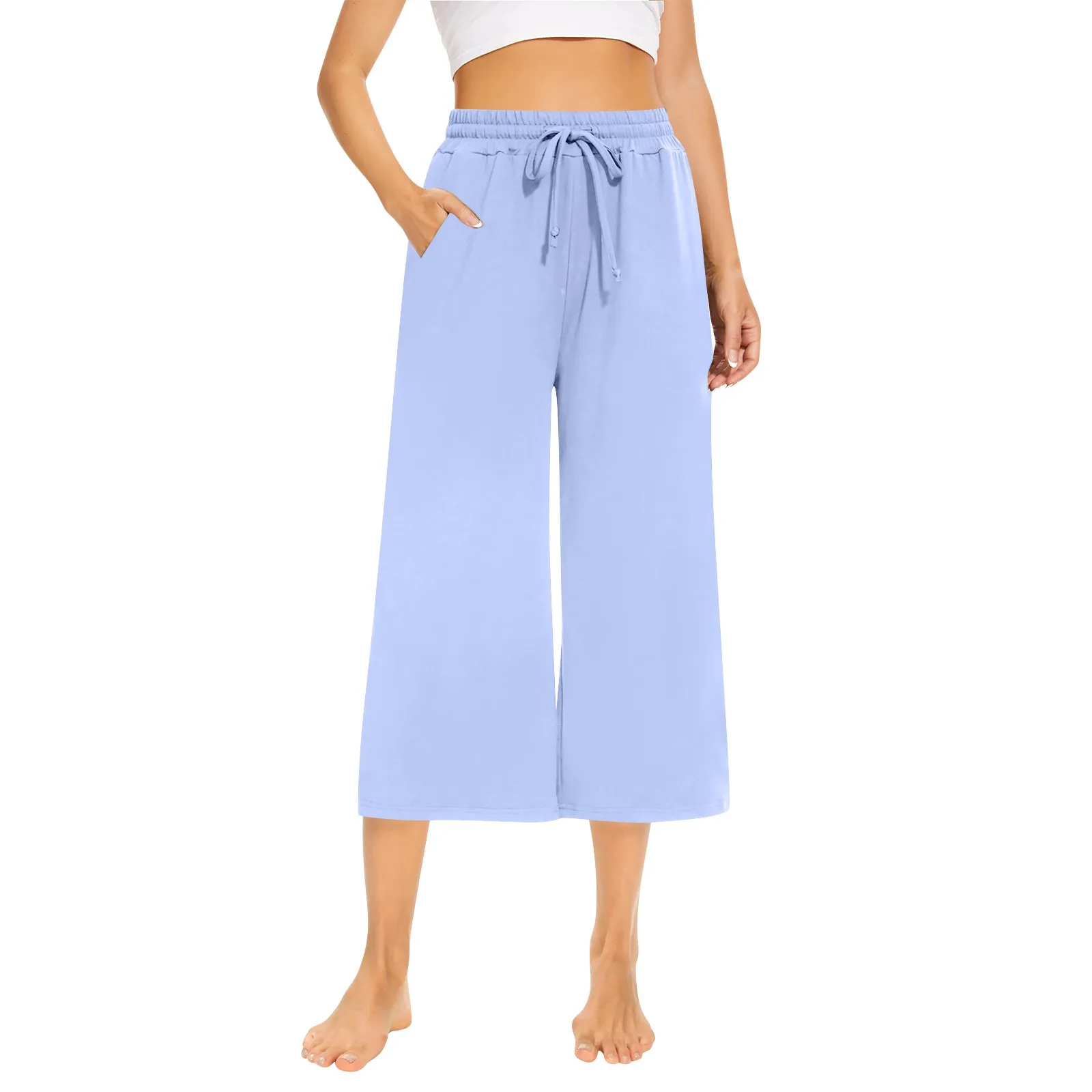 Women Summer Cropped Pants Mid-rise Elastic Waistband Wide Leg Casual Pants Solid Color Pockets Design Harem Trousers
Women Summer Cropped Pants Mid-rise Elastic Waistband Wide Leg Casual Pants Solid Color Pockets Design Harem Trousers