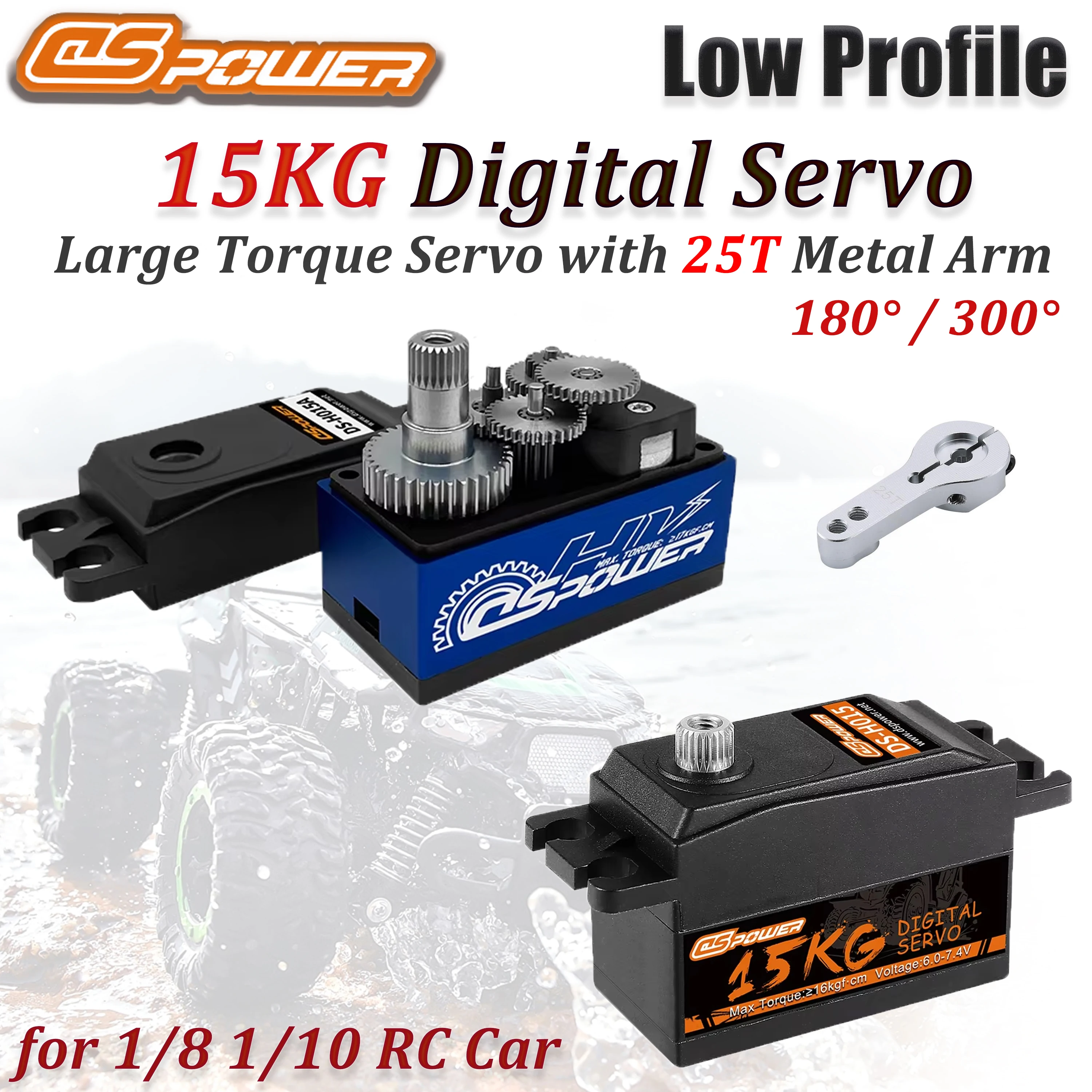 DSPOWER 15KG Low Profile Large Torque Digital Servo Short Body Metal Gear 180° / 300° for 1/8 1/10 RC Car Robot Axial Airplane
DSPOWER 15KG Low Profile Large Torque Digital Servo Short Body Metal Gear 180° / 300° for 1/8 1/10 RC Car Robot Axial Airplane
