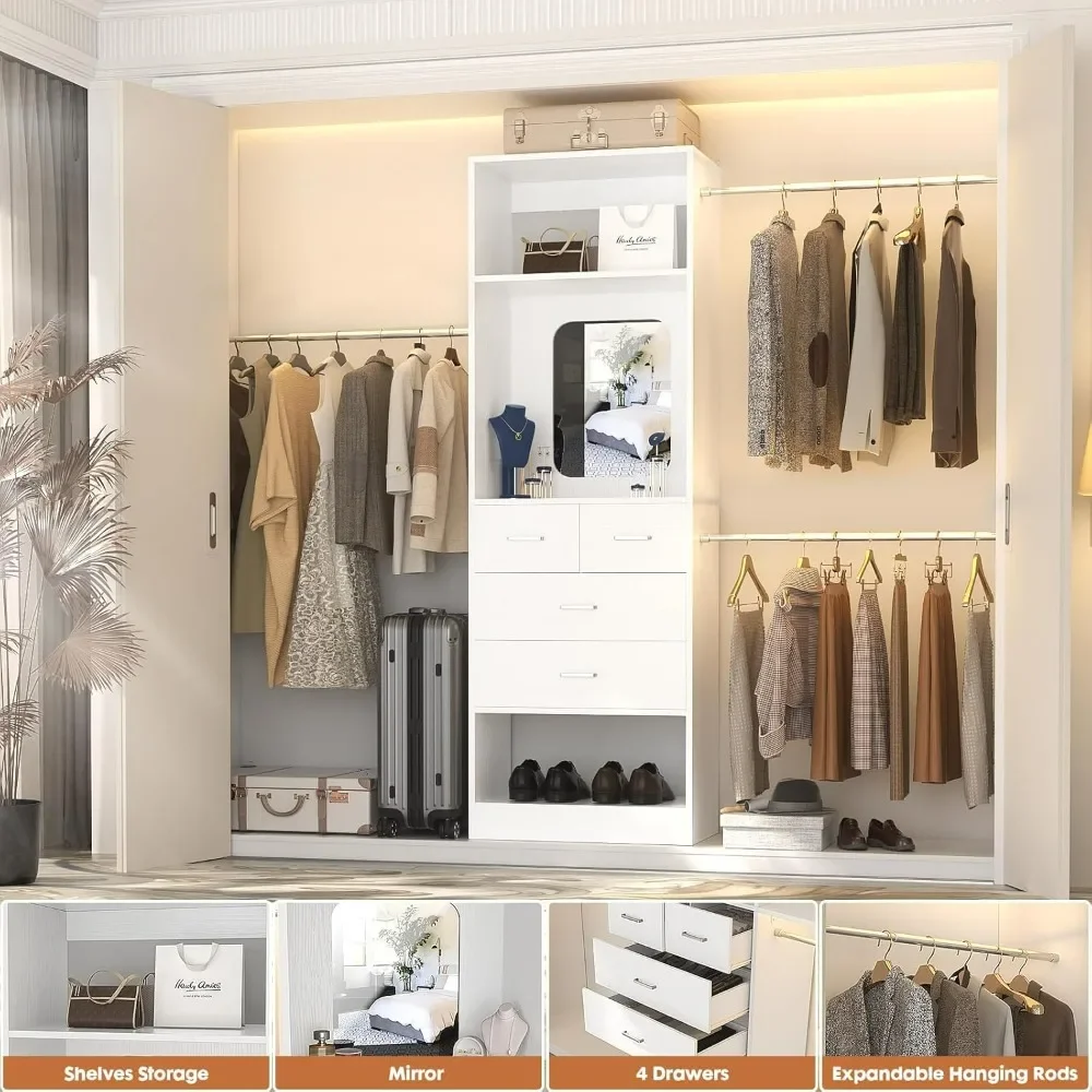 Closet Organizer, 8FT Walk in Closet Systems Starter with 25” Tower and 3 Extendable Hanging Rods, 4 Drawers and Mirror
Closet Organizer, 8FT Walk in Closet Systems Starter with 25” Tower and 3 Extendable Hanging Rods, 4 Drawers and Mirror