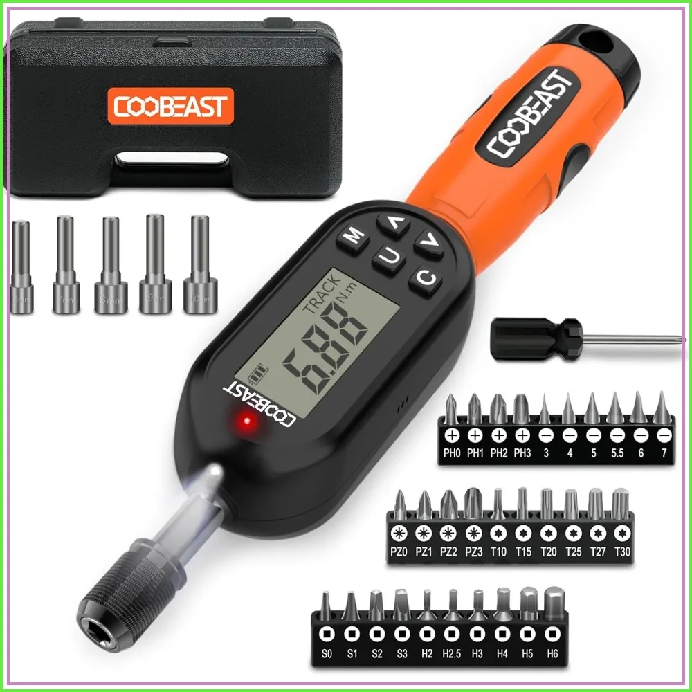 38pcs Digital Torque Screwdriver Set 1.01-106.2 in-lbs/0.11-12 Nm, 1/4" Drive with Buzzer & LED, Precision Wrench for Gunsmithing Scope Mounting
38pcs Digital Torque Screwdriver Set 1.01-106.2 in-lbs/0.11-12 Nm, 1/4" Drive with Buzzer & LED, Precision Wrench for Gunsmithing Scope Mounting