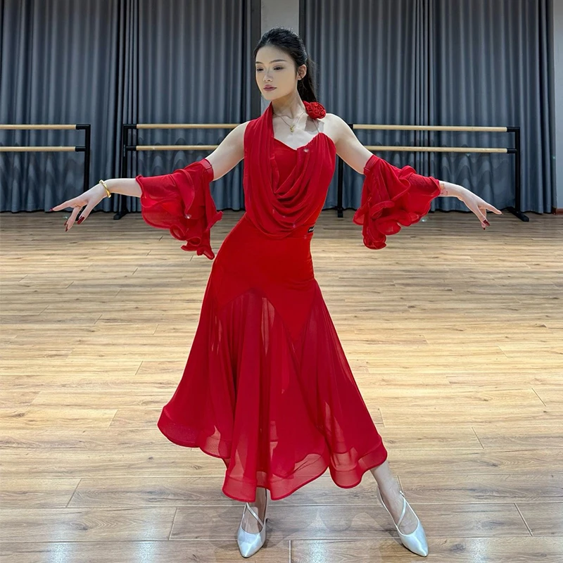 Modern Ballroom Dance Dress Women Performance Costume Red Long Dress Armbands Prom Waltz Dance Practice Dress Suit SS1292
Modern Ballroom Dance Dress Women Performance Costume Red Long Dress Armbands Prom Waltz Dance Practice Dress Suit SS1292