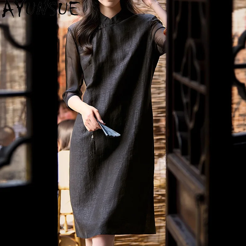 AYUNSUE Xiangyunsha Silk Dresses for Women Chinese Style Black Dress Elegant Cheongsam Summer Clothes Woman 2026 Vestidos Mujer
AYUNSUE Xiangyunsha Silk Dresses for Women Chinese Style Black Dress Elegant Cheongsam Summer Clothes Woman 2026 Vestidos Mujer