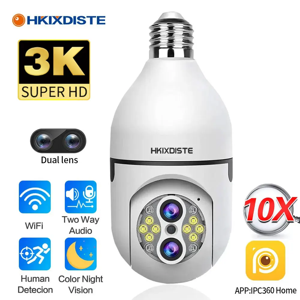 6MP HD Dual Lens Wireless Security Camera Auto Tracking 10X Zoom 355° Panoramic WiFi PTZ IP E27 Light Bulb CCTV WiFi Cam IPC360
6MP HD Dual Lens Wireless Security Camera Auto Tracking 10X Zoom 355° Panoramic WiFi PTZ IP E27 Light Bulb CCTV WiFi Cam IPC360