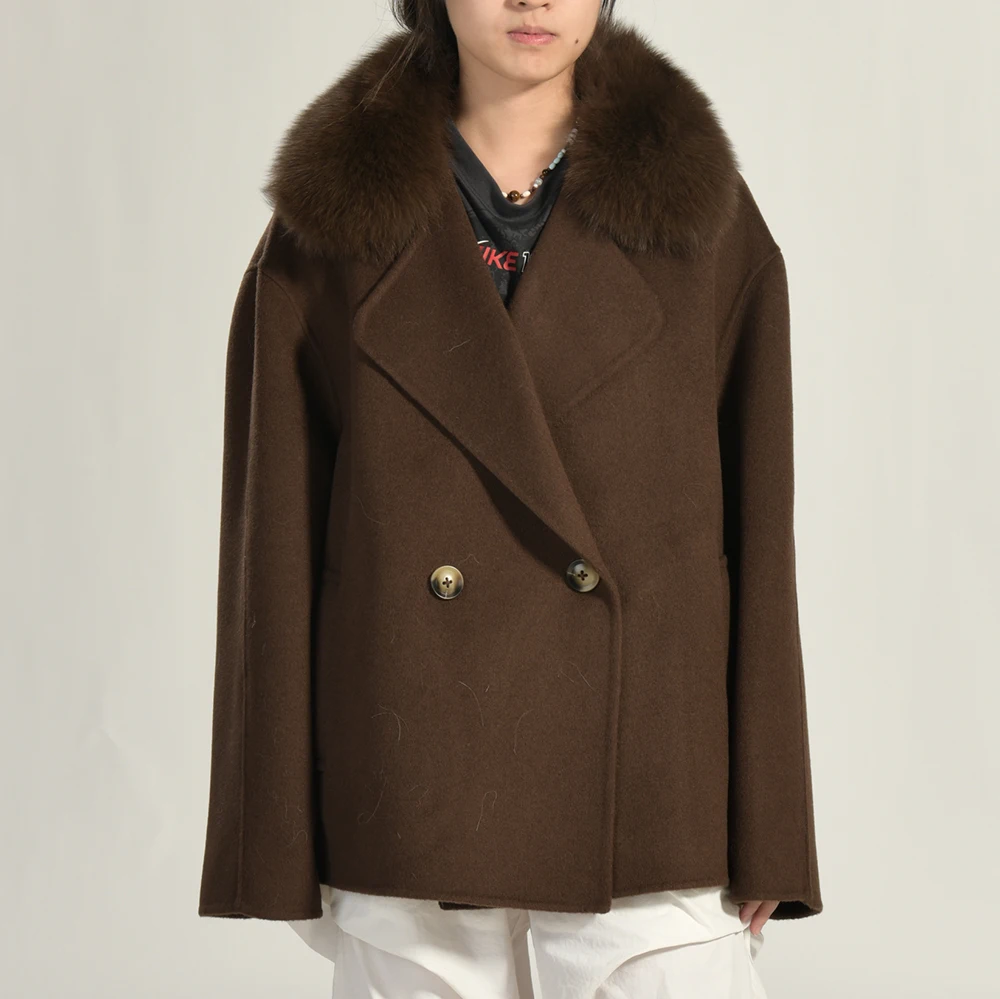 Jxwatcher Double Faced Wool Coat with Real Fur Collar 2025 Fall Double-breasted Brown Wool Jacket Ladies Winter New In Outerwear
Jxwatcher Double Faced Wool Coat with Real Fur Collar 2025 Fall Double-breasted Brown Wool Jacket Ladies Winter New In Outerwear