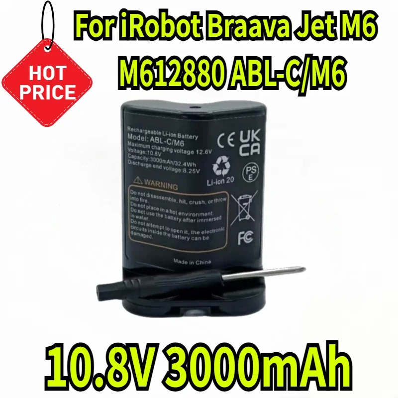 M612880 For iRobot Braava Jet M6 10.8V 3000mAh Rechargeable Li-ion Battery Pack Ultimate Robot Mop model ABL-C/M6+tools
M612880 For iRobot Braava Jet M6 10.8V 3000mAh Rechargeable Li-ion Battery Pack Ultimate Robot Mop model ABL-C/M6+tools