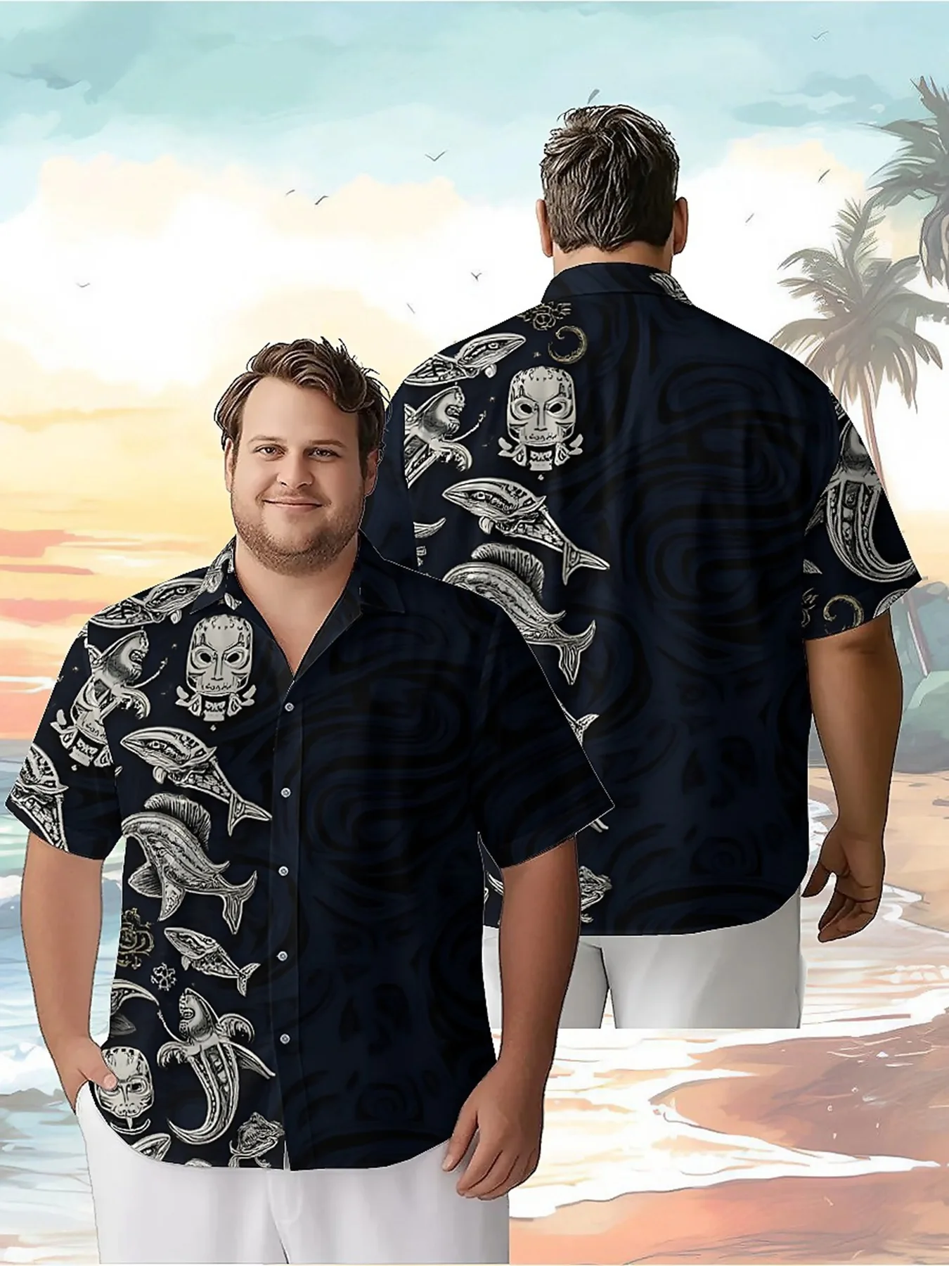 Men's Plus Size Hawaiian Shirts Mysterious Mask and Fish Pattern, Summer Casual Tops, Suitable for Outdoor and Party, Streetwear
Men's Plus Size Hawaiian Shirts Mysterious Mask and Fish Pattern, Summer Casual Tops, Suitable for Outdoor and Party, Streetwear