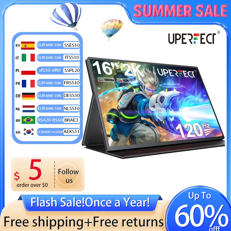 UPERFECT 2K 16inch Portable Monitor 120Hz 400Nit With VESA Display Gaming Screen For Xbox PS5 Phone Computer Extension Office
UPERFECT 2K 16inch Portable Monitor 120Hz 400Nit With VESA Display Gaming Screen For Xbox PS5 Phone Computer Extension Office