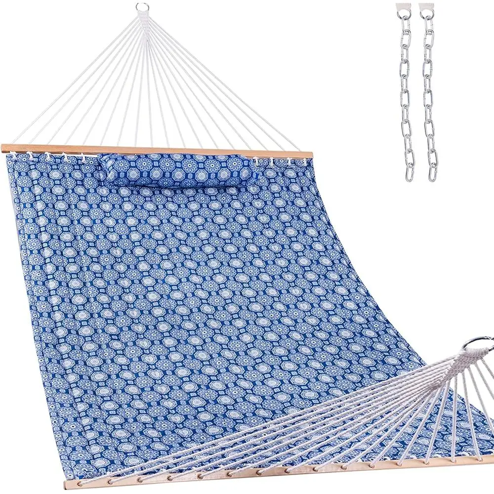 Double 2 Person Quilted Fabric Hammock with Soft Pillow, Outdoor Patio Backyard Poolside, 450lbs Capacity, Blue Floral
Double 2 Person Quilted Fabric Hammock with Soft Pillow, Outdoor Patio Backyard Poolside, 450lbs Capacity, Blue Floral