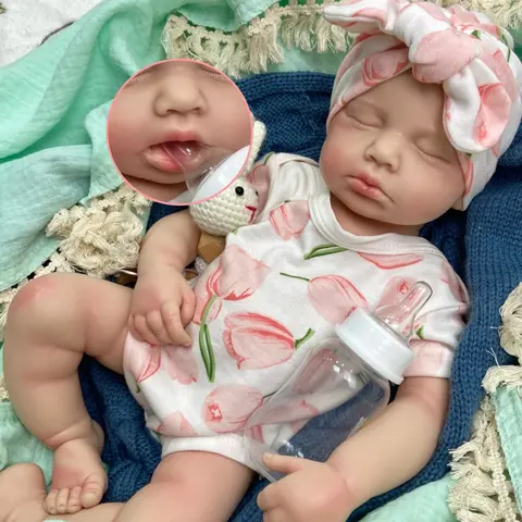 Handmade Realistic Skin Veins 50cm Silicone Reborn Doll Soft Feeling Can Open Mouth Loulou Washable Doll Comfortable to Hold for Alzheimer's Disease Patients Care