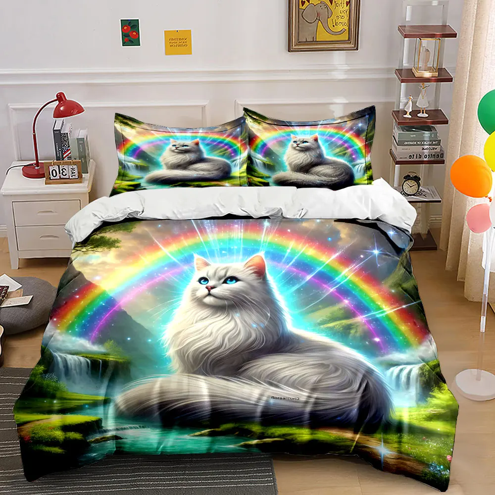 Fantasy rainbow waterfall and white cat Bedding Set for Kids Luxury Gift 3pcs Digital Print Comforter Set Soft Comfortable
Fantasy rainbow waterfall and white cat Bedding Set for Kids Luxury Gift 3pcs Digital Print Comforter Set Soft Comfortable