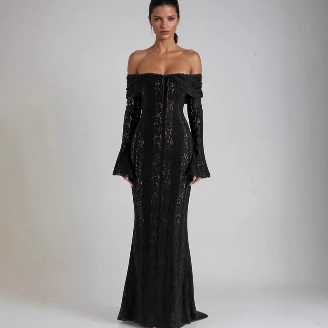 Женское новое модное кружевное вечернее платье с открытыми плечами и расклешенными рукавами, топ на талии, элегантное сексуальное облегающее платье
Женское новое модное кружевное вечернее платье с открытыми плечами и расклешенными рукавами, топ на талии, элегантное сексуальное облегающее платье