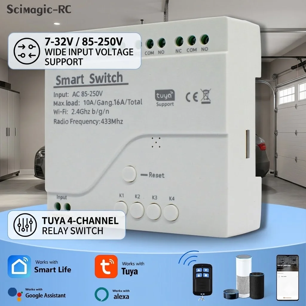 Tuya WiFi Switch 7-32V 85-250V 4CH Module Garage Door Controller Smart Door Opener Smart Life Tuya APP Control No Hub Require
Tuya WiFi Switch 7-32V 85-250V 4CH Module Garage Door Controller Smart Door Opener Smart Life Tuya APP Control No Hub Require