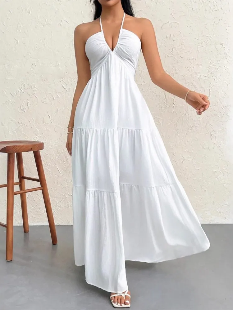 Sexy Deep V Neck Dress Lady Elegant Solid Halter Sleeveless Backless Loose Dresses For Women Fashion Beach Holiday Skirt Clothes
Sexy Deep V Neck Dress Lady Elegant Solid Halter Sleeveless Backless Loose Dresses For Women Fashion Beach Holiday Skirt Clothes