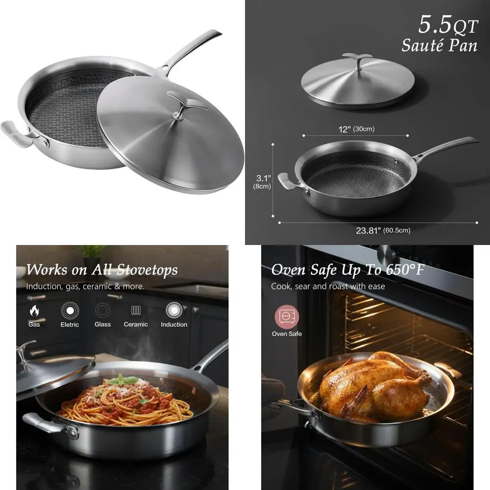 12-Inch 5-Ply Ceramic Nonstick Skillet Set with Lid, 5.5QT, PTFE/PFOA-Free, Safe for Induction, Oven & Dishwasher
12-Inch 5-Ply Ceramic Nonstick Skillet Set with Lid, 5.5QT, PTFE/PFOA-Free, Safe for Induction, Oven & Dishwasher
