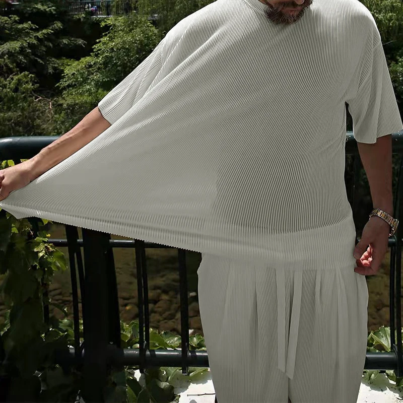 Summer Breathable Loose Ice Silk Two Piece Sets Men Casual Pure Color Outfits Short Sleeve O Neck T Shirt And Shorts Mens Suits
Summer Breathable Loose Ice Silk Two Piece Sets Men Casual Pure Color Outfits Short Sleeve O Neck T Shirt And Shorts Mens Suits