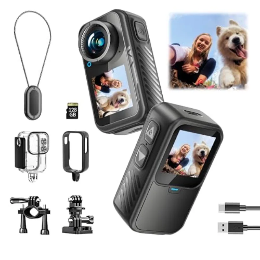 4K Mini Action Camera for vlogging and outdoor adventures: black, polycarbonate body, EIS stabilization, 130 wide angle, dual t
4K Mini Action Camera for vlogging and outdoor adventures: black, polycarbonate body, EIS stabilization, 130 wide angle, dual t