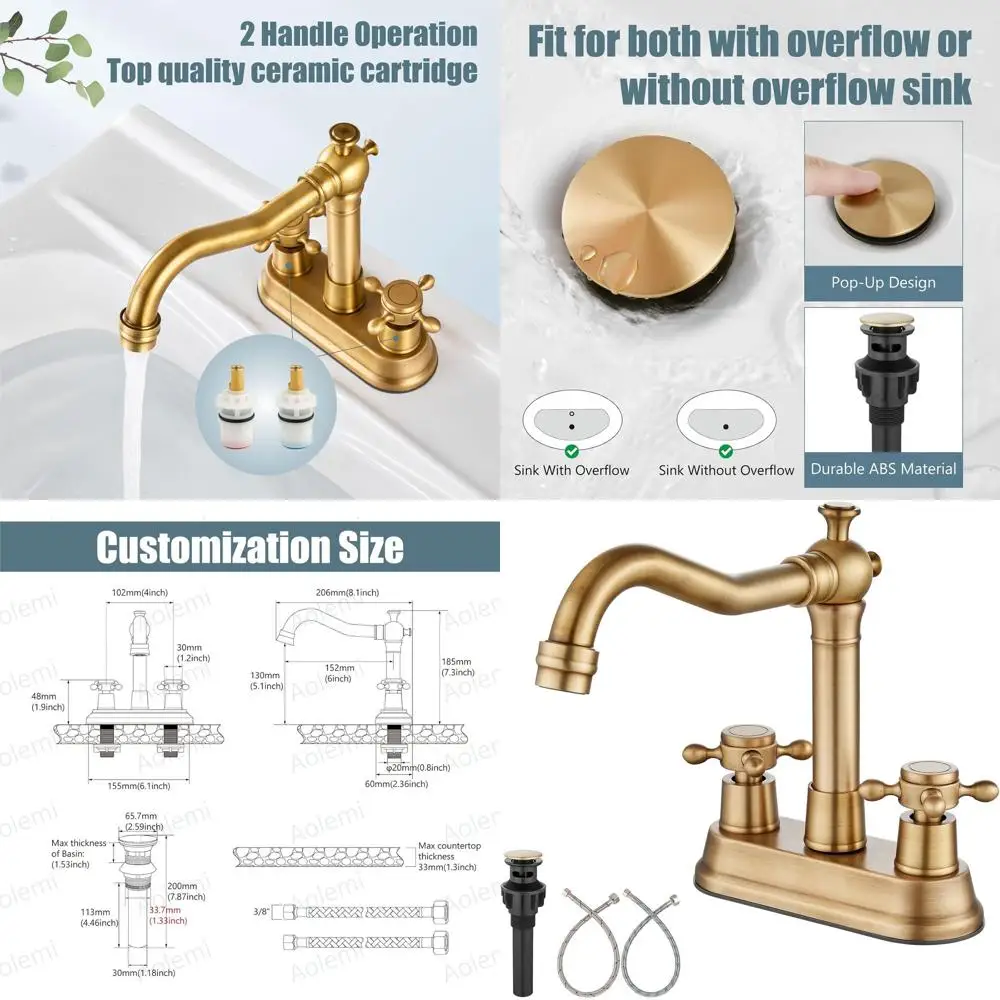 Vintage 4 Centerset Faucet with 2 Cross Handles, RV Mixer Tap for Basin, Antique Brass Finish
Vintage 4 Centerset Faucet with 2 Cross Handles, RV Mixer Tap for Basin, Antique Brass Finish