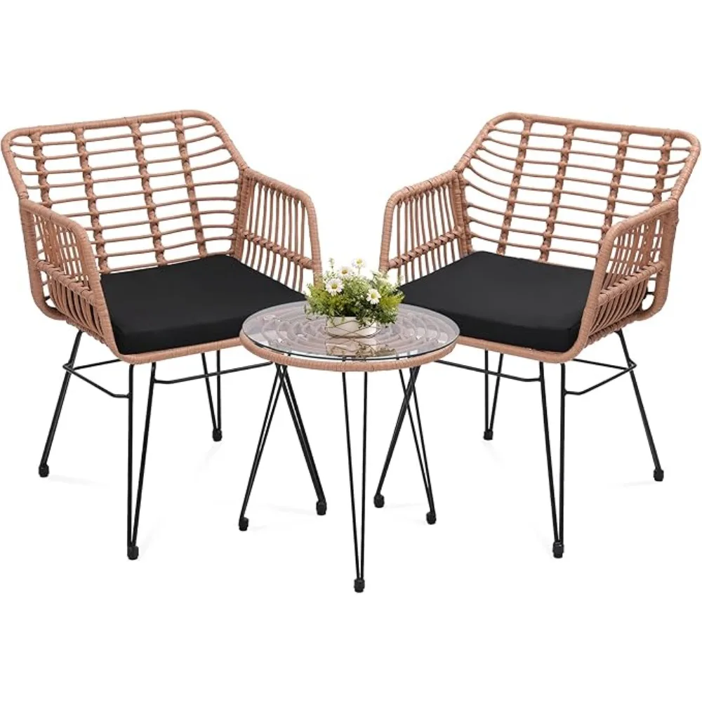 3 Piece Wicker Patio Bistro Furniture Set, 2 Rattan Chairs and Glass Top Table, Ideal for Porch, Outdoor, Backyard, Apartment
3 Piece Wicker Patio Bistro Furniture Set, 2 Rattan Chairs and Glass Top Table, Ideal for Porch, Outdoor, Backyard, Apartment
